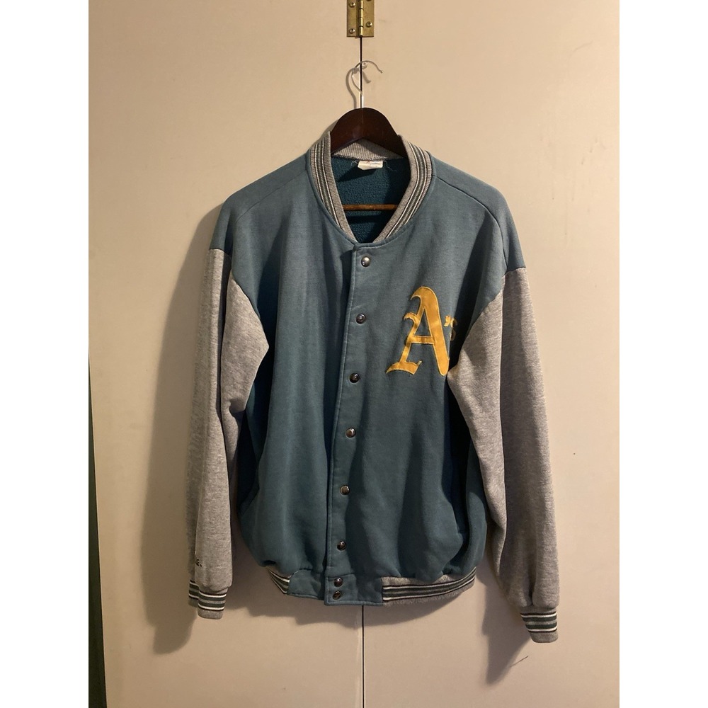 VTG 80s 90s Majestic Oakland Athletics Fleece Varsity Jacket L Made In USA